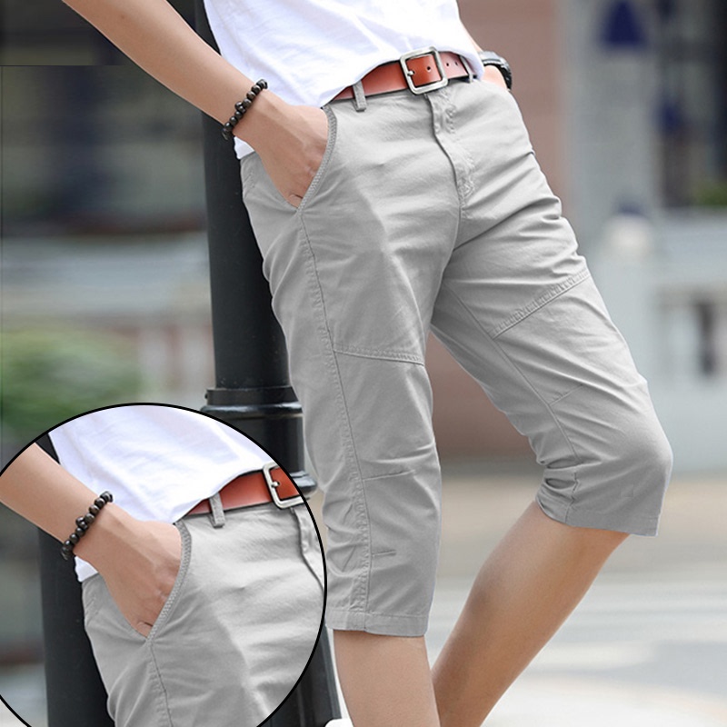 Summer New Style Men's Cotton Slim-Fit Dress Pants Trendy 7/8 Pants Men's Shorts Washed Casual Mid-Length Pants