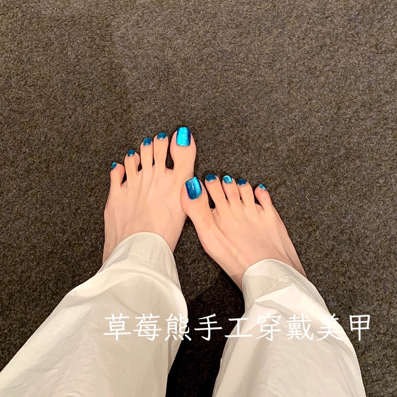 Handmade Phototherapy Wearable Nails, Dazzling Blue Mineral Cat-Eye Toenails, Summer Glass Bead Nails, Whitening and High-End Feel