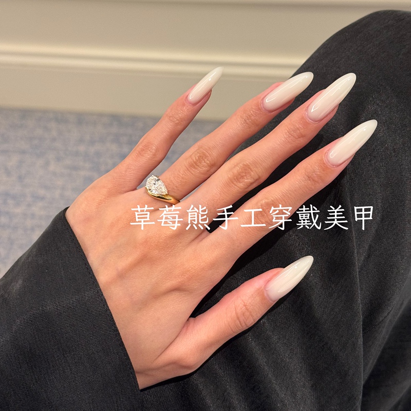 European, American, and Japanese Style Long Milky White Wearable Nails, High-End Transparent and Elegant Nail Patches, Handmade and Removable Nails