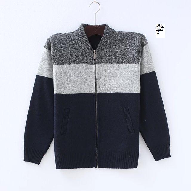 Áo len đan len cashmere cho nam trung niên trở lên cộng với áo len nhung mùa thu và mùa đông dày áo khoác cardigan nam