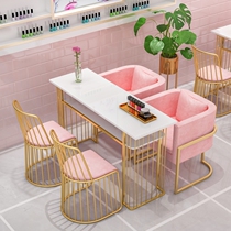 Nordic Ins Wind Marble Beauty Chia Table Tennis Red Single Double Beauty Salon Table Table And Chairs Gold Light Luxury Meme Terrace