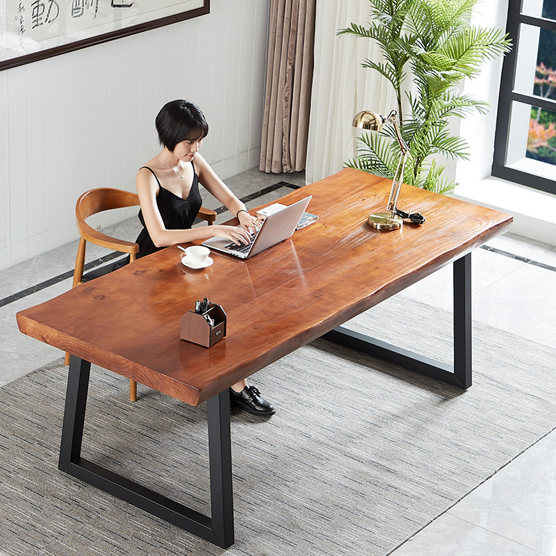 Solid wood computer desk Nordic minimalist home study desk simple desk iron study desk workbench