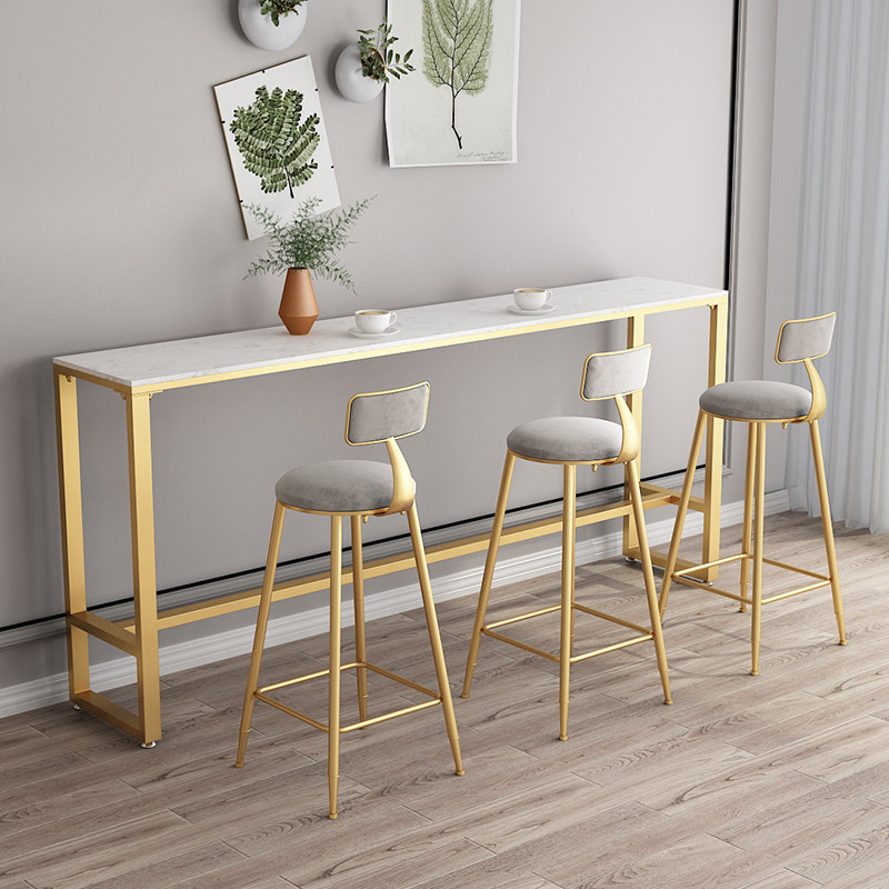 Nordic Marble Bar Table Balcony Leaning Against Wall Table Iron Art Home Strip Table Milk Tea Shop High Foot Table And Chairs Combination