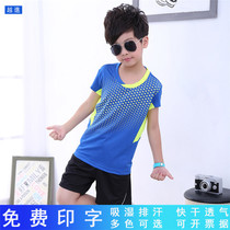 Popular sports suit childrens mens and womens short-sleeved students table tennis suit size childrens match suit T-shirt feathers