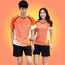Badminton suit suit men and women summer orange short-sleeved T-shirt table tennis sportswear training match Suit V collar printing