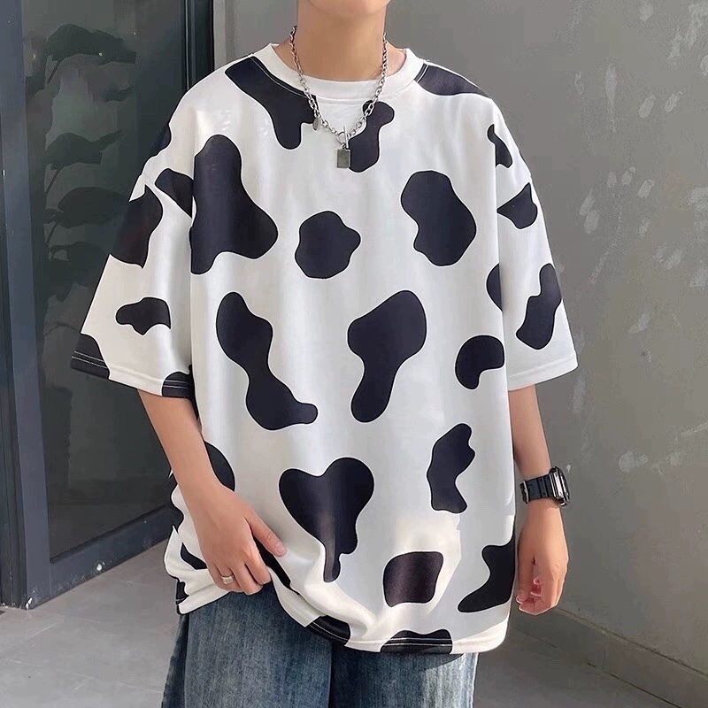 Cow Party T-Shirt, Internet Celebrity Style, Loose Half-Sleeve Korean Version ins Short-Sleeve Unisex T-Shirt, Milk T-Shirt