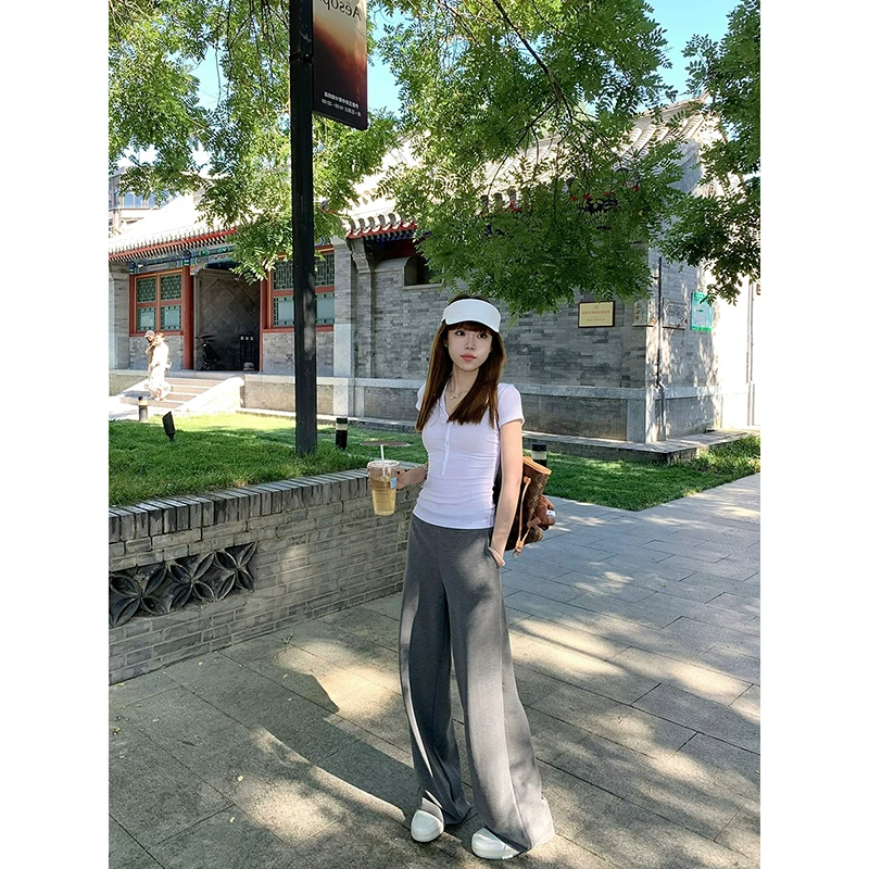 Woolen white short sleeve T-shirt, autumn long-sleeve, fitted