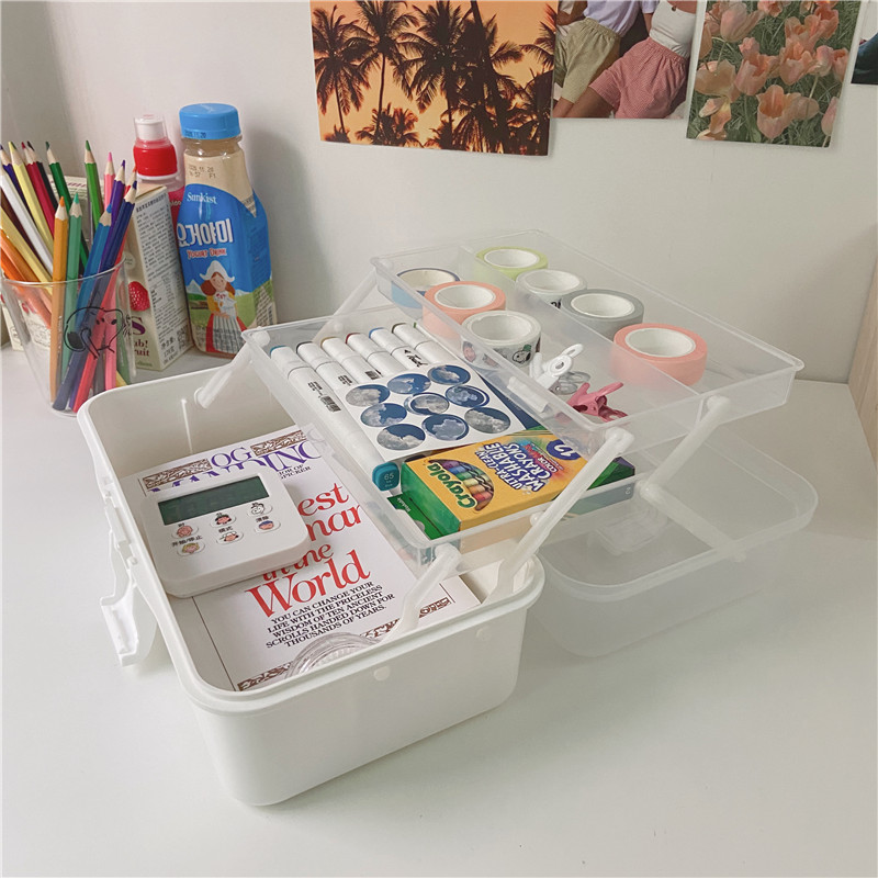 Korean ins wind desktop plastic storage box student dormitory hand account tape stationery large capacity multi-storey storage box