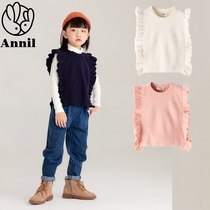 Annai Childrens Clothing Counter 2021 Autumn Clothes New Big Girls Round Neck Vest Knitted Vest AG132738