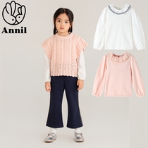 Annai childrens clothing counter 2021 autumn clothing girls lapel long-sleeved sweater T-shirt XG131799