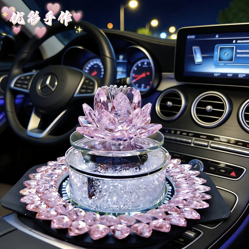 Car Perfume New Model Solar-Powered Rotating Aromatherapy Car Interior High-End Decoration Crystal Lotus Car Ornament