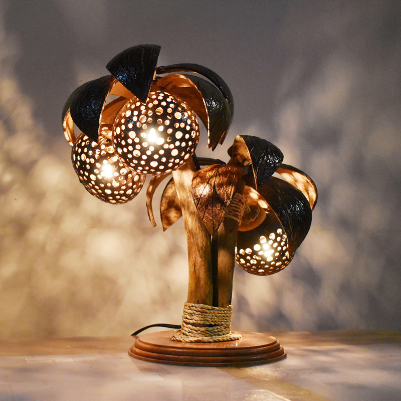 Creative Thai coconut shell table lamp bedroom bedside tree coconut lamp atmosphere night light Southeast Asian characteristic crafts