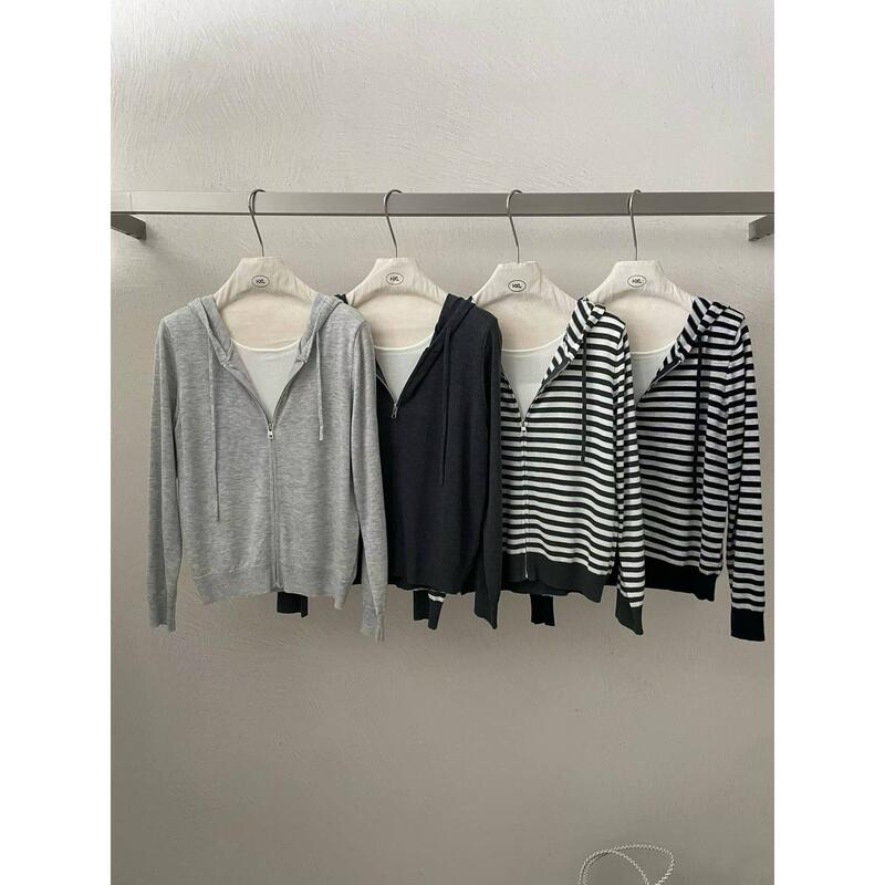 H-Xl Spring Simple Hooded Zipper Knitted Cardigan Jacket for Women H-Xl Spring Simple Hooded Zipper Knitted Cardigan Jacket for Women