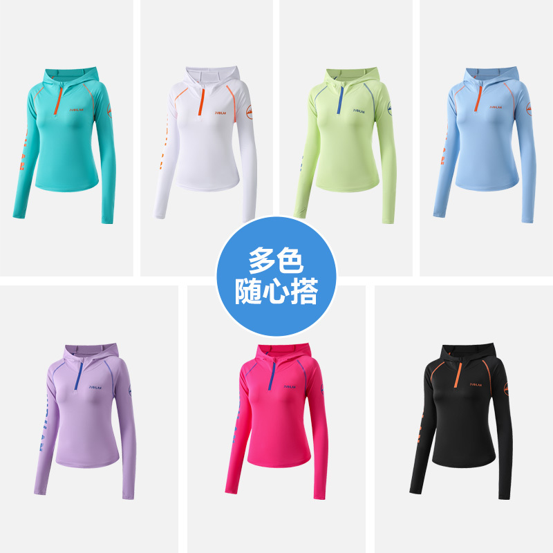 2026 Autumn New Hooded Half-Zip Long Sleeve Slim Fit Slimming Top Women's Quick-Drying Casual Sports T-Shirt