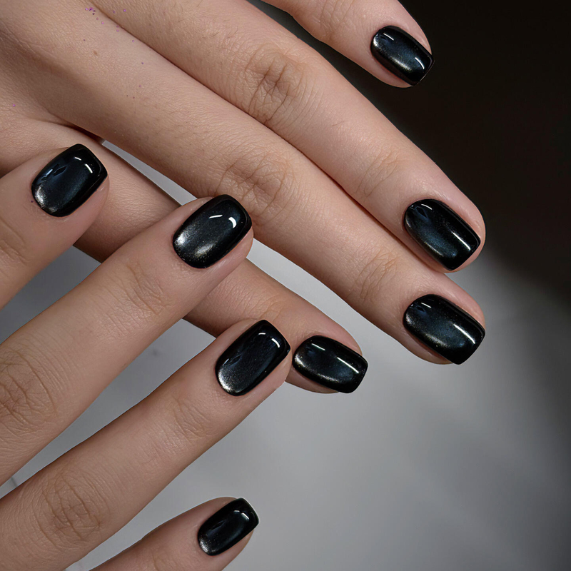 Purely Handmade Black Cat-Eye Press-On Nails, Short Square Shape, Simple Nail Art, Finished Product with a Light Luxury and High-End Feel, Brightening Effect, Super Trendy Purely Handmade Black Cat-Eye Press-On Nails, Short Square Shape, Simple Nail Art, Finished Product with a Light Luxury and High-End Feel, Brightening Effect, Super Trendy
