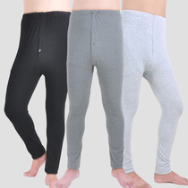 Mens Lycra cotton trousers middle-aged and elderly elastic leggings thin cotton wool trousers mens underwear one piece autumn and winter