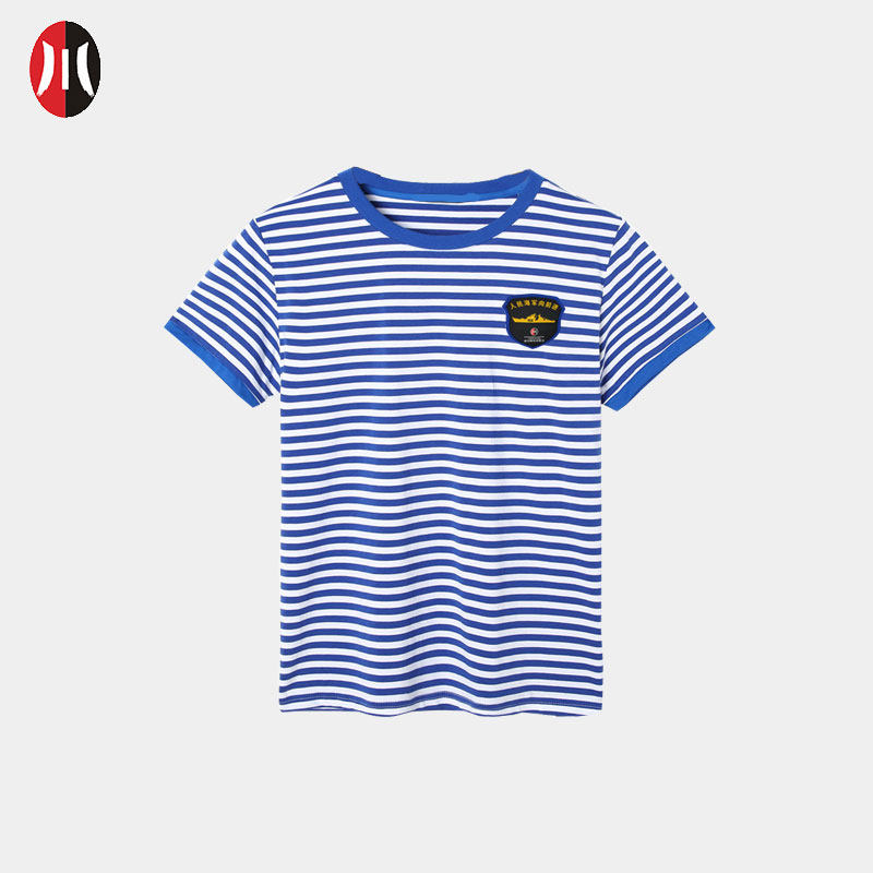 Jianchuan Museum Ventron Marine Soul Personality Blue Striped Short Sleeve Round Collar Pure Cotton T-shirt Parent-child Lovers