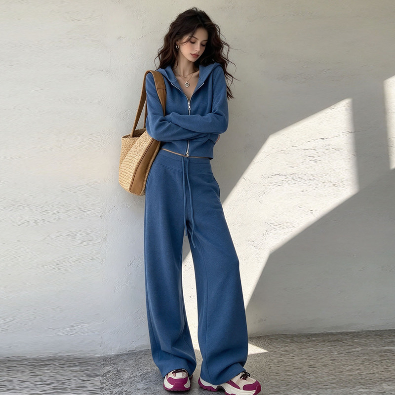 Casual Sports Suit for Women, Spring and Autumn, Fashionable, Youthful, High-End, Elegant, Korean-Style Cardigan and Sweatshirt Two-Piece Set, Trendy