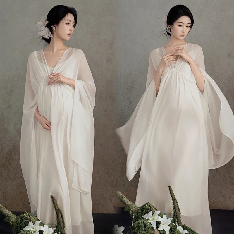 Pregnant Women's Photo Shoot Dress, White Long Gauze Skirt, New Chinese Style Zen Atmosphere Photo Shoot Outfit, Studio Photography Photo Shoot Pregnant Women's Photo Shoot Dress, White Long Gauze Skirt, New Chinese Style Zen Atmosphere Photo Shoot Outfit, Studio Photography Photo Shoot