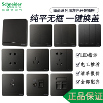 Schneider switch socket Yishang dark gray LED lamp 86 type two or three plug five-hole socket household switch panel