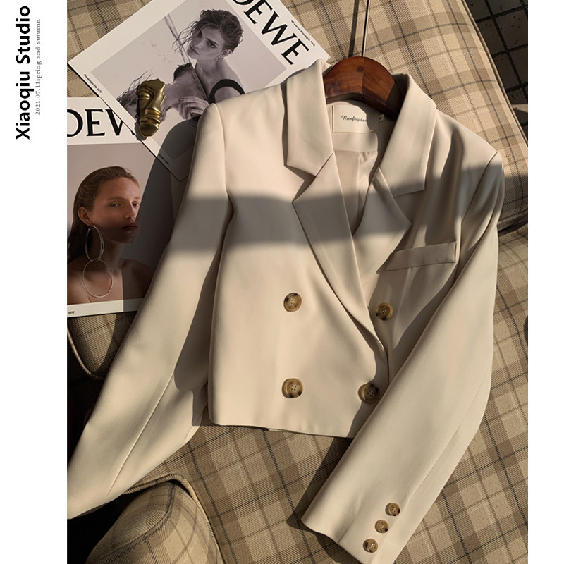 2022 Spring New Temperament White Short Suit Jacket Woman Little Subfried Street West Suit Blouse Foreign Pie