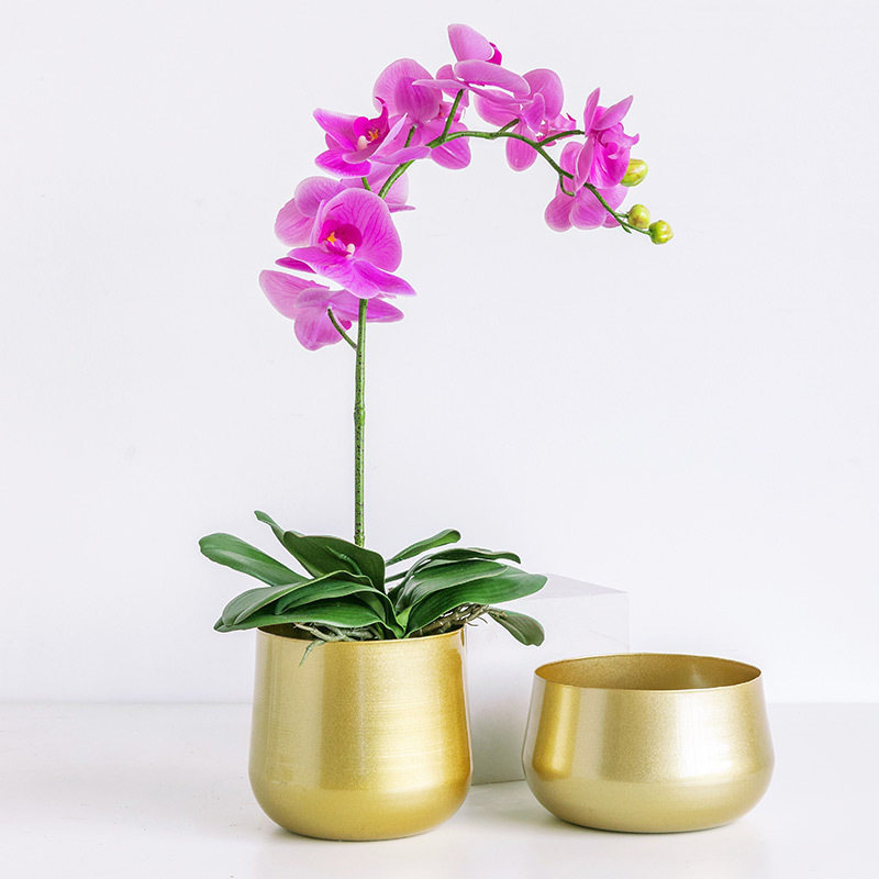 Nordic light luxury metal flower pot wrought iron round pot body creative vase container home decoration flower table decoration