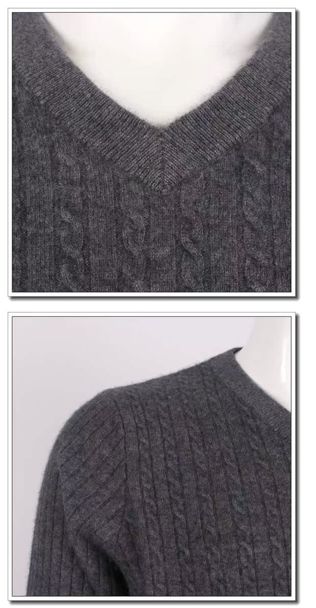 2018 new slim nam áo len cashmere tinh khiết Bộ áo len hình trái tim gà v-len dệt kim xoắn áo cổ lọ nam