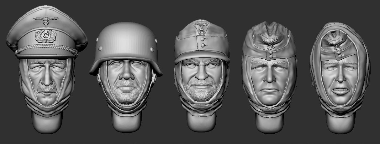 1 35 resin heads 5 WWII D Army winter heads 121 heads