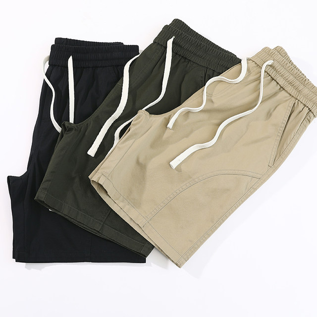 Japanese retro split line spliced cotton cargo shorts