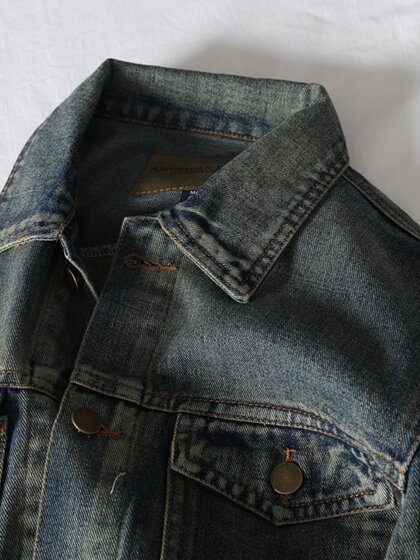 质量过硬 复古脏洗做旧石磨男士牛仔外套 经典短款男女休闲夹克衫