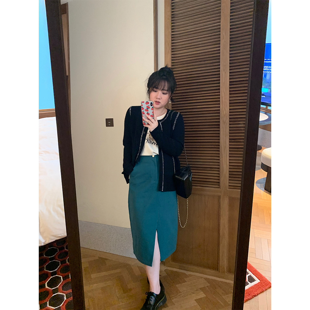 Spot toe gluten for a week and a half body dress Women microfat MM High waist over knee long skirt Loose With Slim Open Fork A dresses