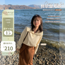 Spot Toe Gluten Happy Pauvta Navy Bubble collar Acculate women microfat mm springtime sweet knit blouse