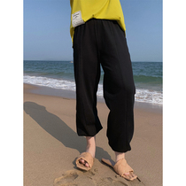 Toe tendons (spot)fat mm loose high waist open hanging wide leg pants women drawstring thin casual nine-point guard pants