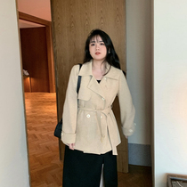 Toe tendons slightly fat mm 2021 spring new ultra-thin strap windbreaker large size thin womens coat medium-long section