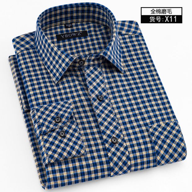 Mùa thu và mùa đông nam cotton chà nhám dày kẻ sọc giản dị từ áo sơ mi cotton trung niên chống nóng áo tay dài nam