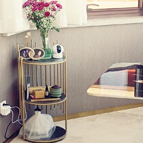 Multiple layers of contained metal round marble table kitchen placed on the shelf table high up to learn the water glass