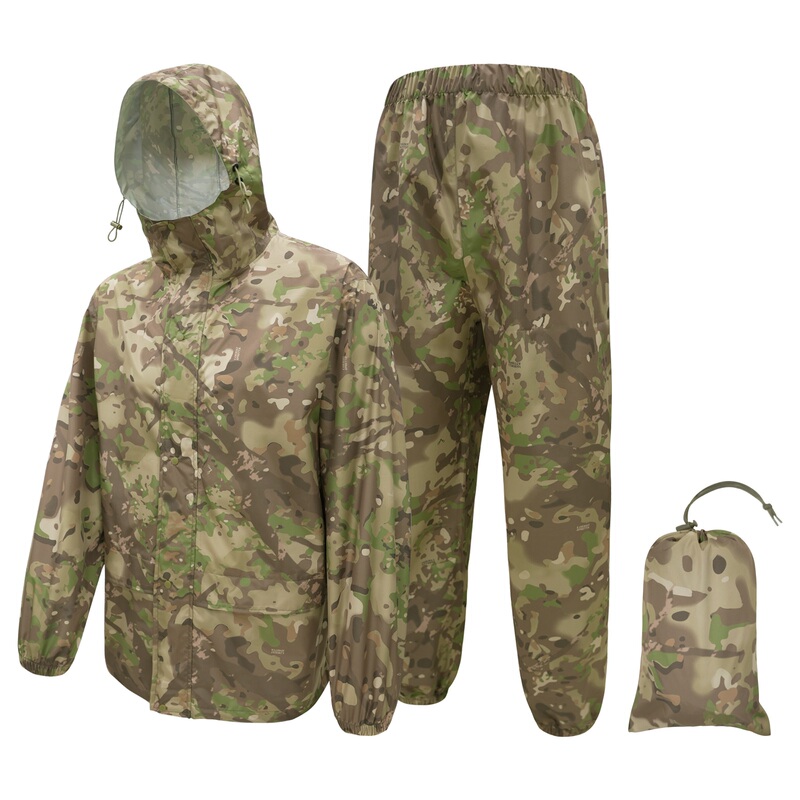 Tactical Split-Type Outdoor Camouflage Raincoat and Rain Pants Set, Waterproof and Windproof, for Hunting, Rain Protection, Cycling, Hiking, and Fishing