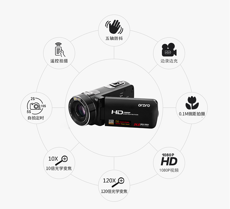 Máy ảnh kỹ thuật số Ordro Ou Da HDV-Z80 Máy quay video gia đình quay video HD camera dv chuyên nghiệp