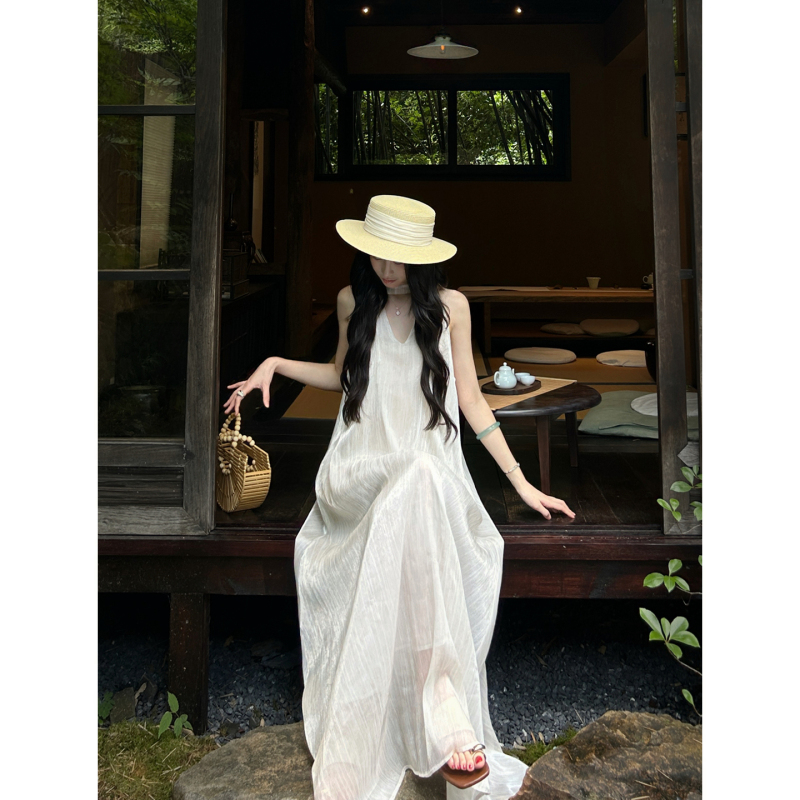 Chuchuelara Sleeveless Dress for Women, New Summer Style, Loose, Simple and Elegant Design, Glossy Long Skirt Chuchuelara Sleeveless Dress for Women, New Summer Style, Loose, Simple and Elegant Design, Glossy Long Skirt
