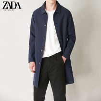 ZADA mens spring and autumn wind coat long ruffian handsome business casual pressure rubber jacket loose Korean version of the gentleman handsome