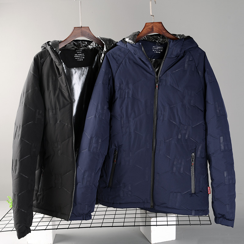 Internal heat storage, sunken printing, foreign trade tail goods, light cotton clothes, men's zipper hooded middle-aged half-sized cotton-padded jacket