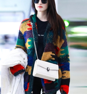 European Style Celebrity-Inspired Color-Blocked Shiny Wool Colorful Knit Cardigan Sweater Mid-Length Hooded Jacket