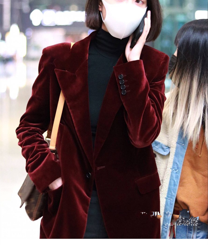 European Style Li Xirui Same Style Burgundy Velvet Blazer Celebrity Casual Retro High-End Suit Jacket