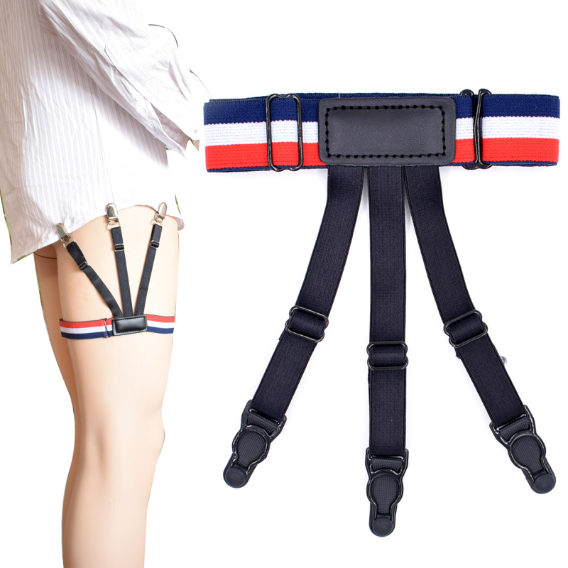 Bầu khóa garter nam giới và phụ nữ của áo sơ mi chống nhăn clip chống trượt vành đai màu sọc vớ với dây đai chân dây nịt tất ren gợi cảm