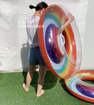 ins net red inflatable rainbow swimming ring Adult thickened life buoy with handle armpit floating ring swimming equipment