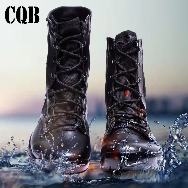 Summer Combat Boots Men Ultralight Tactical Boots CQB Genuine Leather Outdoor Breathable High Cylinder Security Boots Men Mountaineering Desert Boots