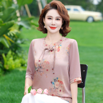Moms summer mulberry silk short-sleeved T-shirt new Chinese style national style shirt middle-aged and elderly womens Hangzhou silk top