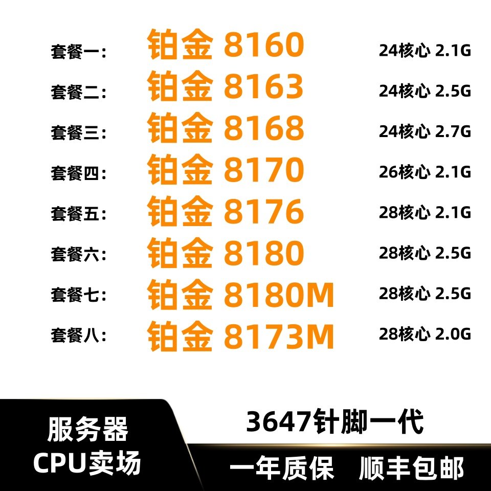 อินเทล/แพลตินัม 8160 8163 8168 8170 8176 8180 8180m 8173m ซีพียูอย่างเป็นทางการ