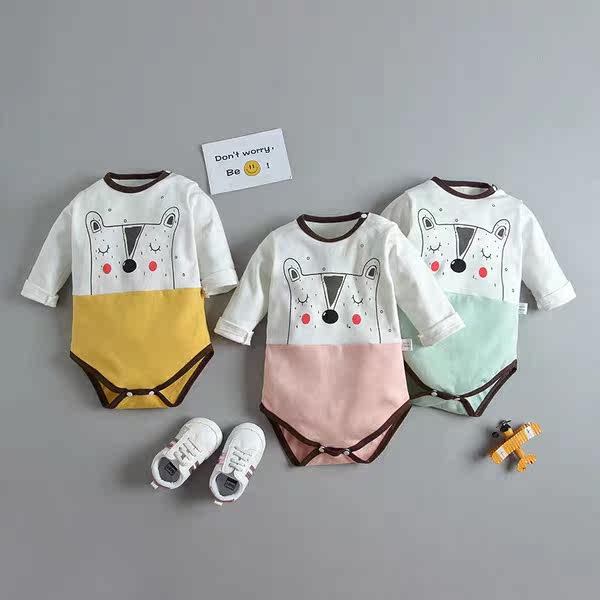 Baby wrapping clothes men's spring and autumn baby clothes women's autumn clothes outing clothes newborn jumpsuits pure cotton triangle rompers