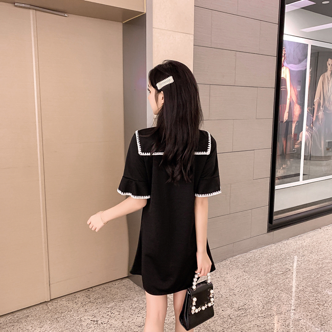 VK旗艦店 韓國風復古裙高腰娃娃領顯瘦短袖洋裝